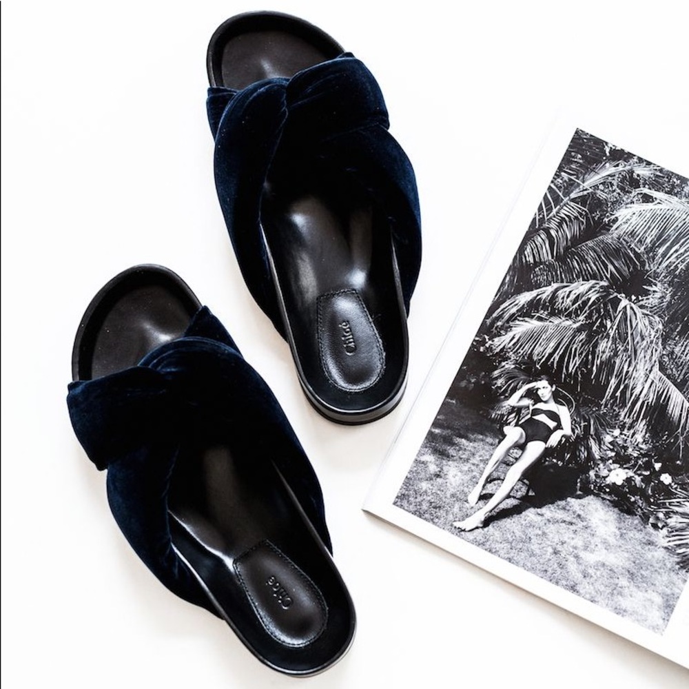 Chloé Nolan Blue Velvet Slides 39